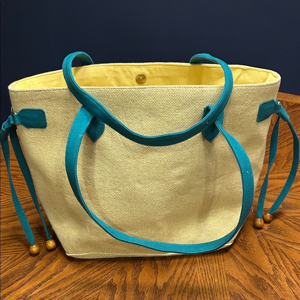 NWT America and Beyond Jungle Forestry Hand Beaded Tote - Yellow and Green - Picture 4 of 16